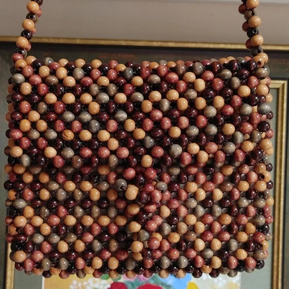 Vintage Brown and Tan Beaded Shoulder Bag - Picture 6 of 17